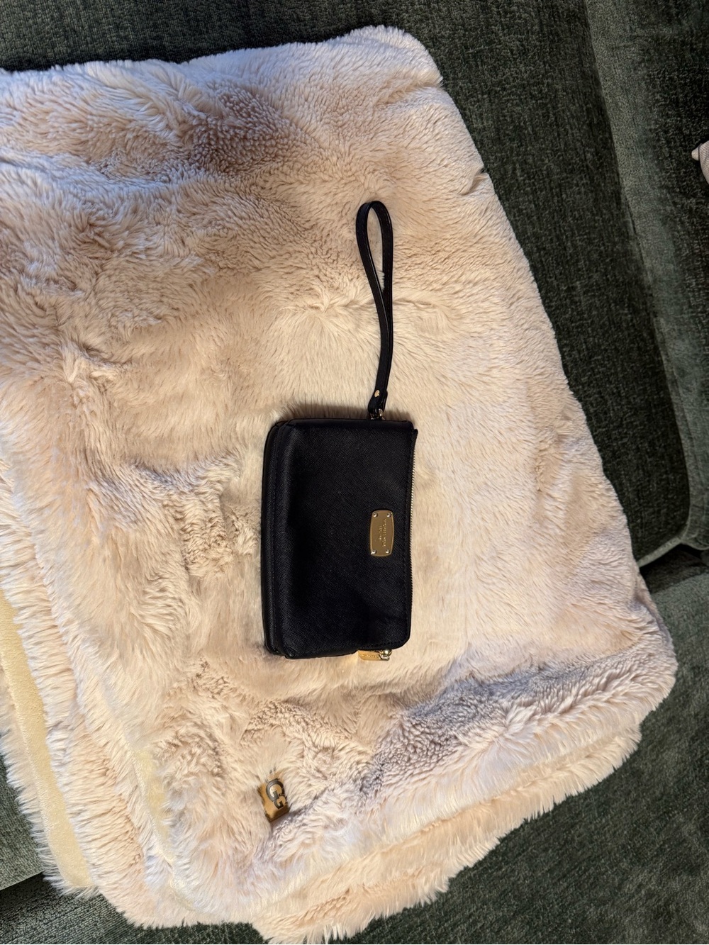 Michael Kors Black Wristlet Phone Case with Gold Plate